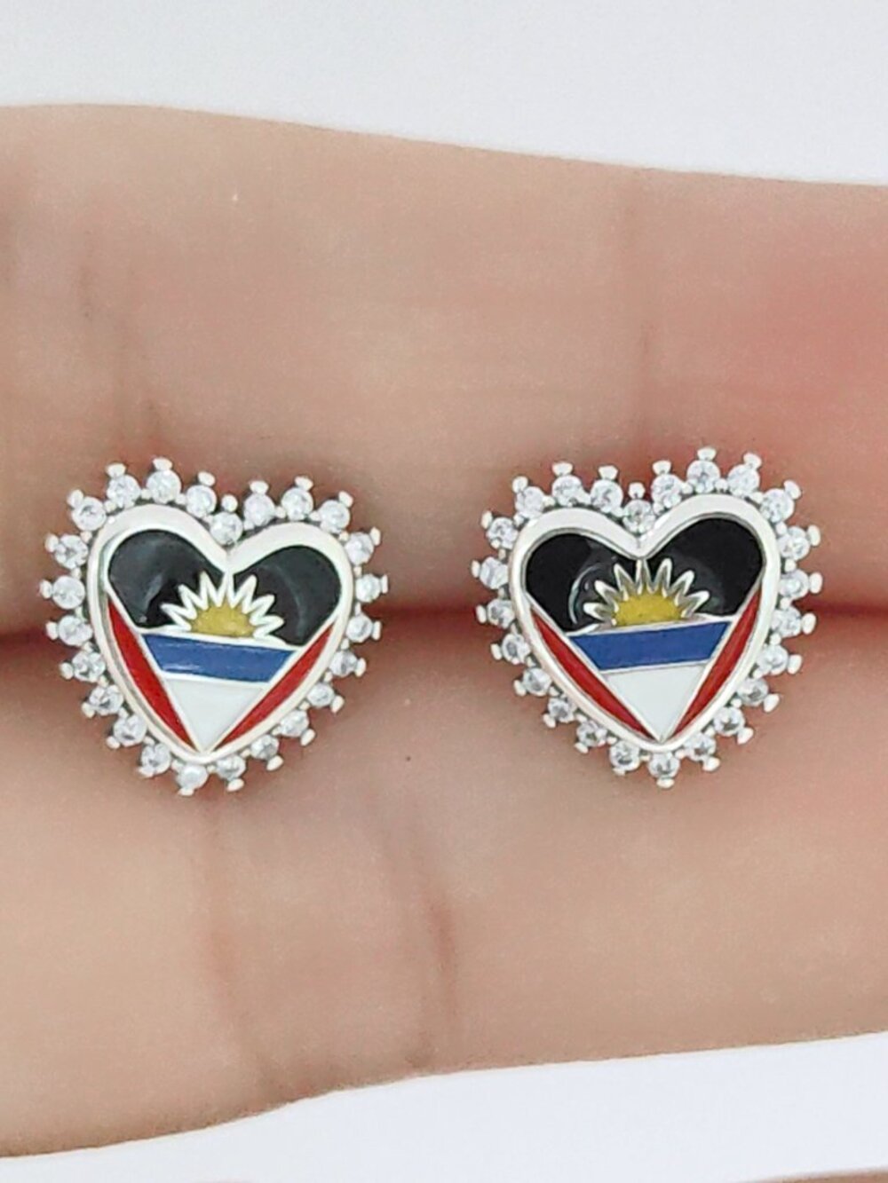 Antigua and Barb Flag Stud Earrings Exclusive Designed Women Jewelry S925 Silver